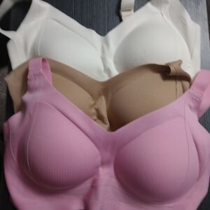 Elegant Comfort Women's Wireless Bra Set W/Removable Pads- Pink, White,&Tan 4X**